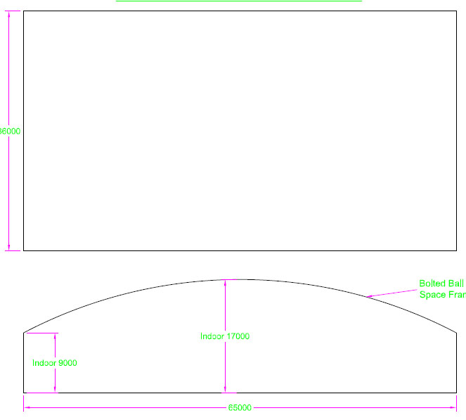 汕尾跨度65米，拱高8米网架
